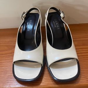 Gucci Patent leather slides with 3” stack heel